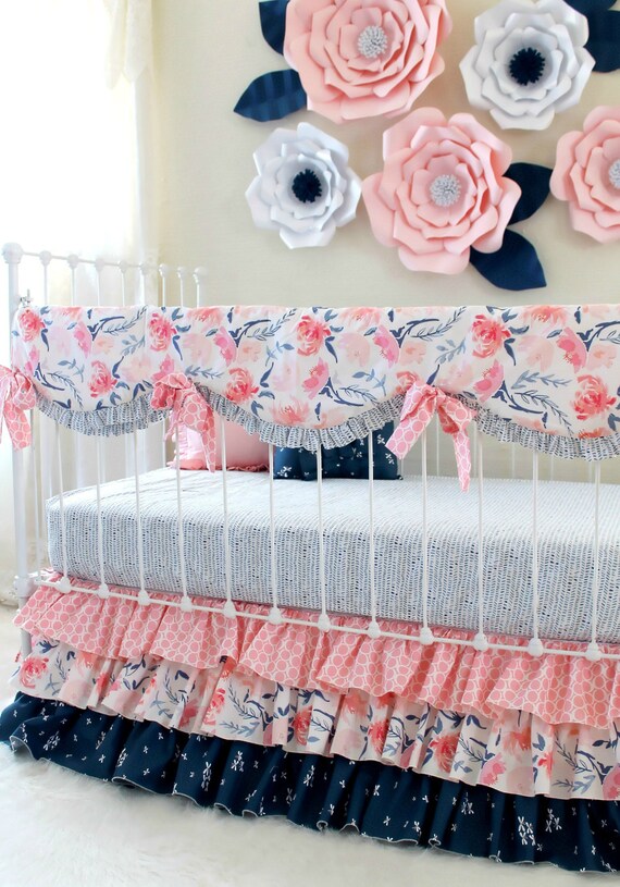 pink and navy crib sheets