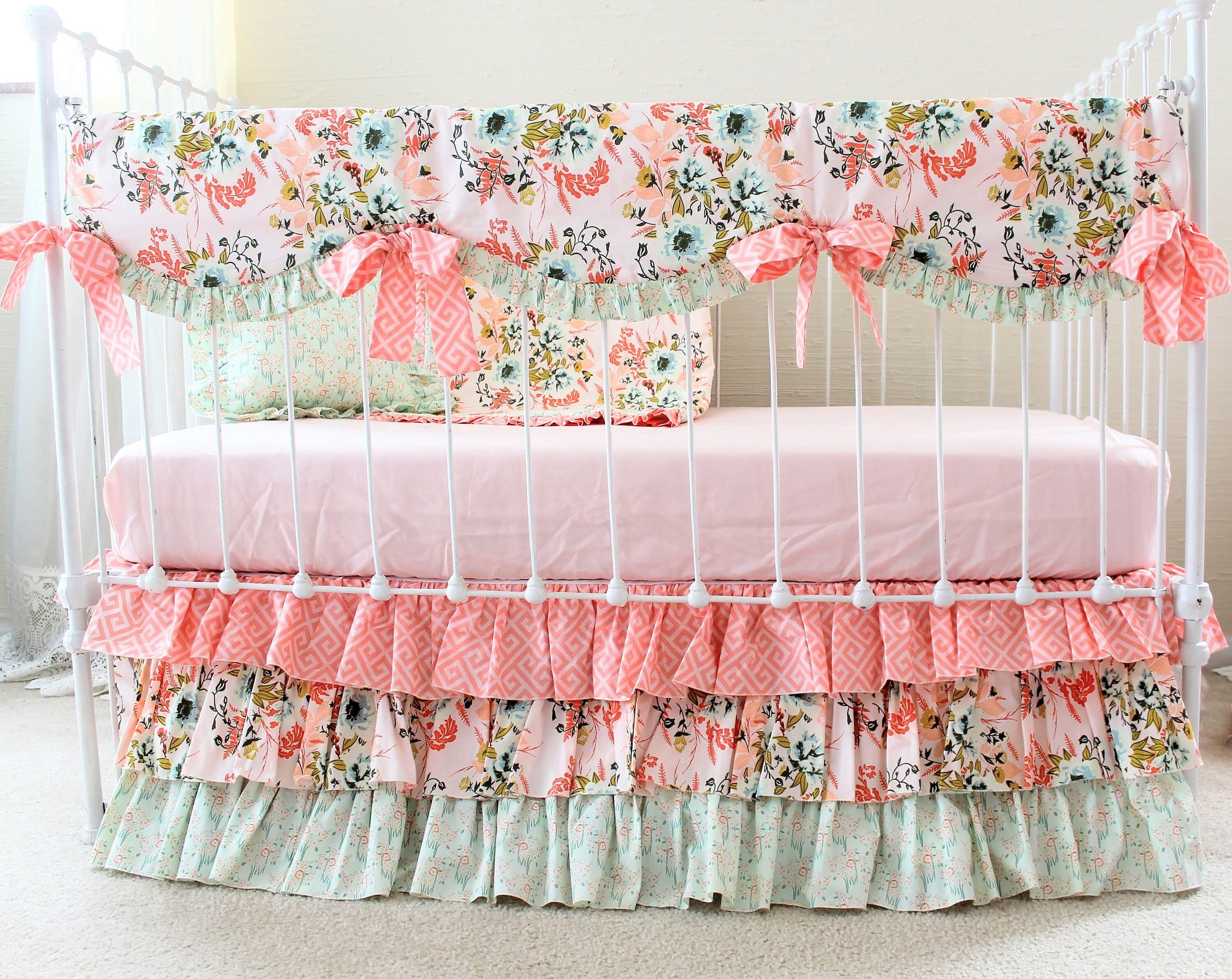 Baby Girl Crib Bedding Set 3 4 PC Floral Crib Set with Etsy