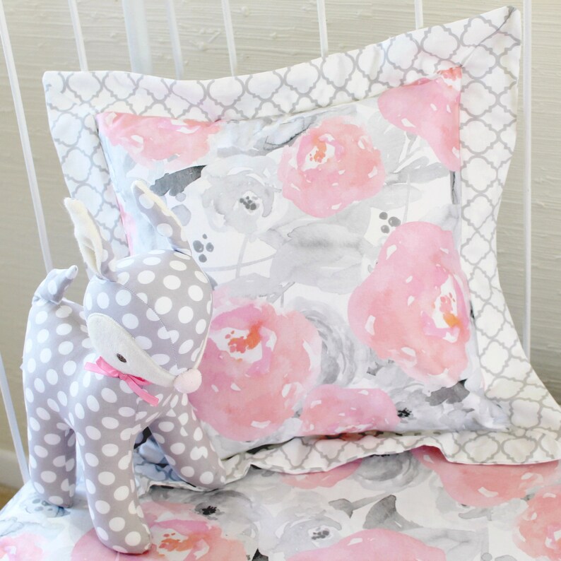 Pink and Gray Baby Girl Bedding Pink Floral Crib Bedding Etsy