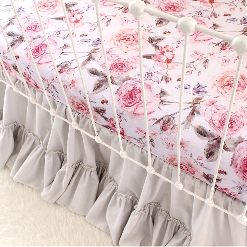 Baby Girl Crib Bedding in Dusty Rose Botanical Floral Pink Etsy