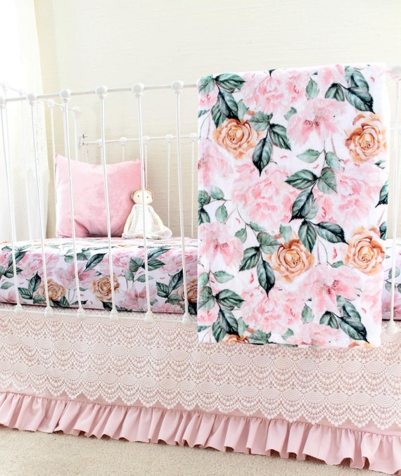 Blush Pink Baby Girl Crib Bedding Set Rustic Blooms Boho Etsy