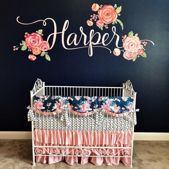 blue and pink crib bedding