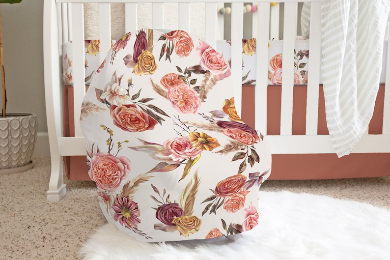 Rust Floral Changing Pad Cover Earth Tone Floral Baby Bedding Girl Baby Girl Nursery Accessories Autumn Boho Floral Changing Pad Cover