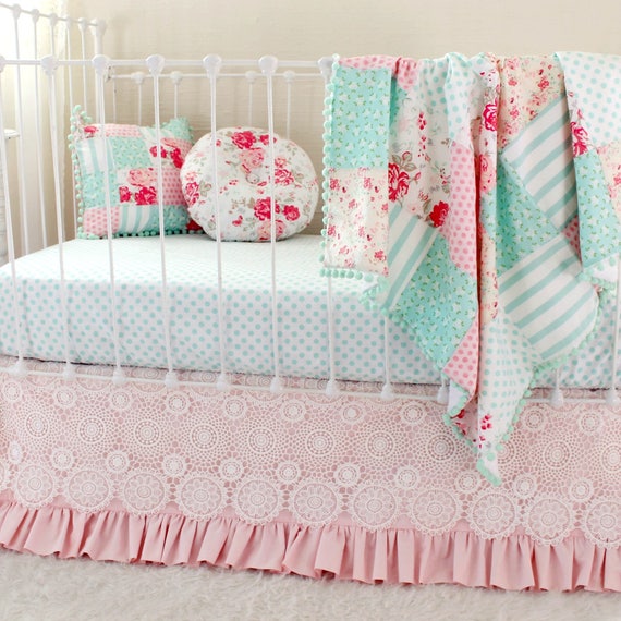 Patchwork Crib Blanket Bedding Set Vintage Chic Bumperless Etsy