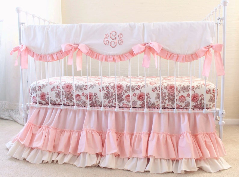 Monogrammed Crib Bedding Girl Solid Pink Baby Bedding Crib Etsy