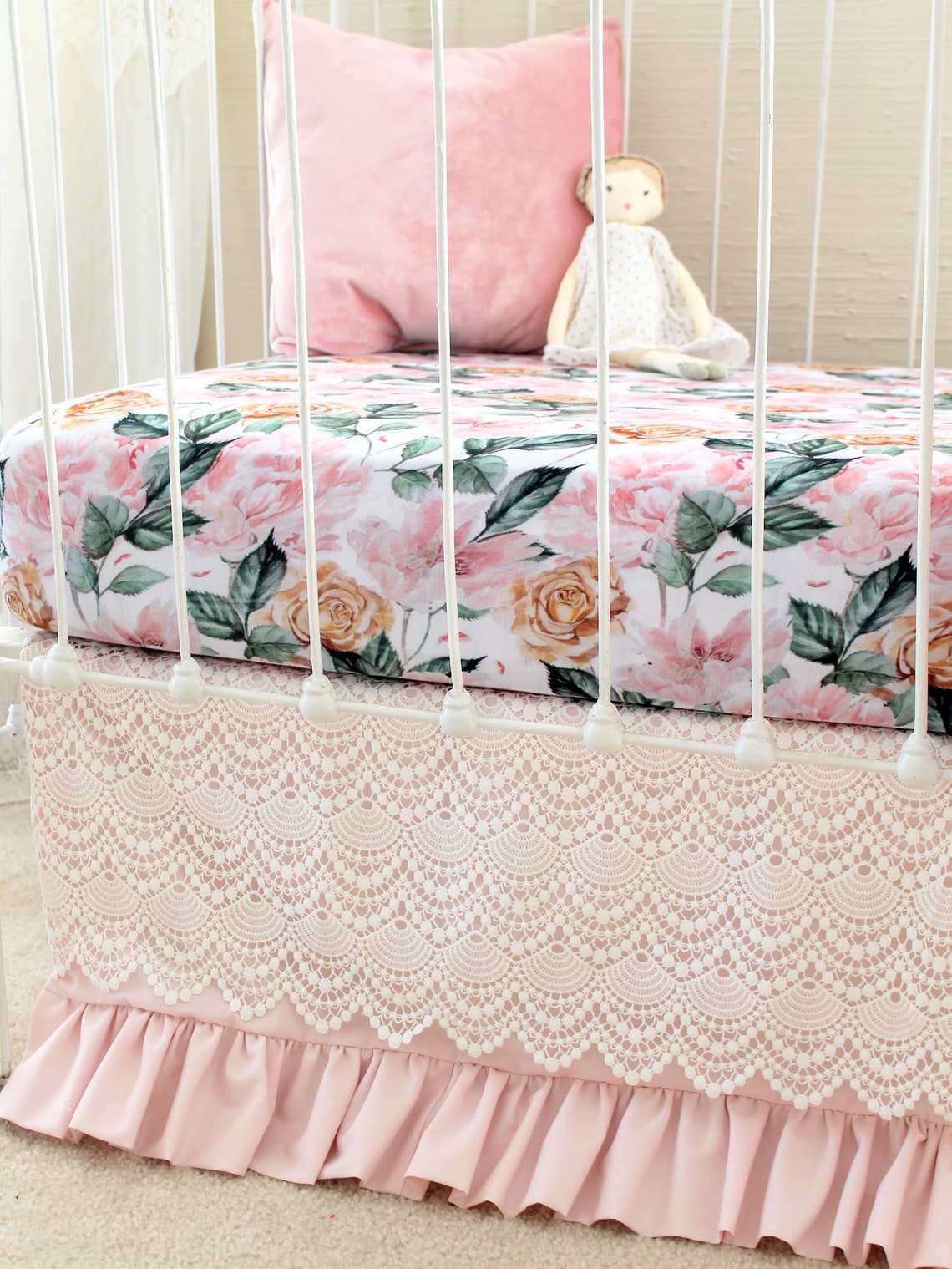 Floral Changing Pad Cover Girl Boho Floral Crib Sheet Blush Etsy