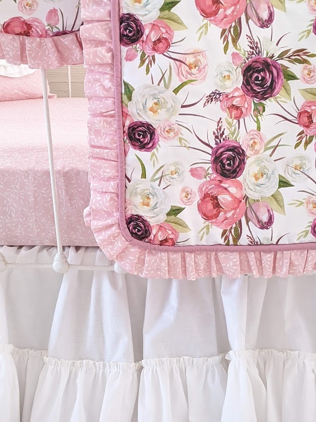 Moody Mauve Floral Crib Bedding Set Baby Girl Bedding Set Etsy