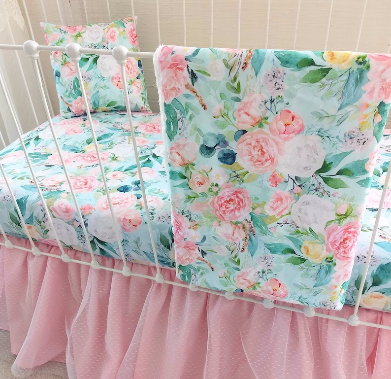 Boho Floral Crib Bedding Girls Nursery Decor Pillow Mint and Etsy