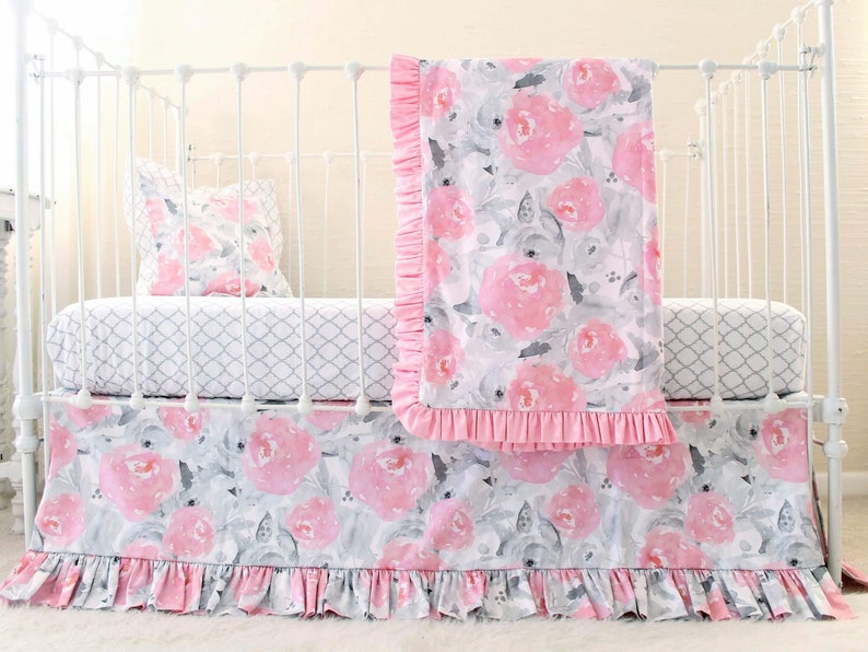 Sample Sale Baby Girl Crib Bedding Set Pink And Gray Etsy