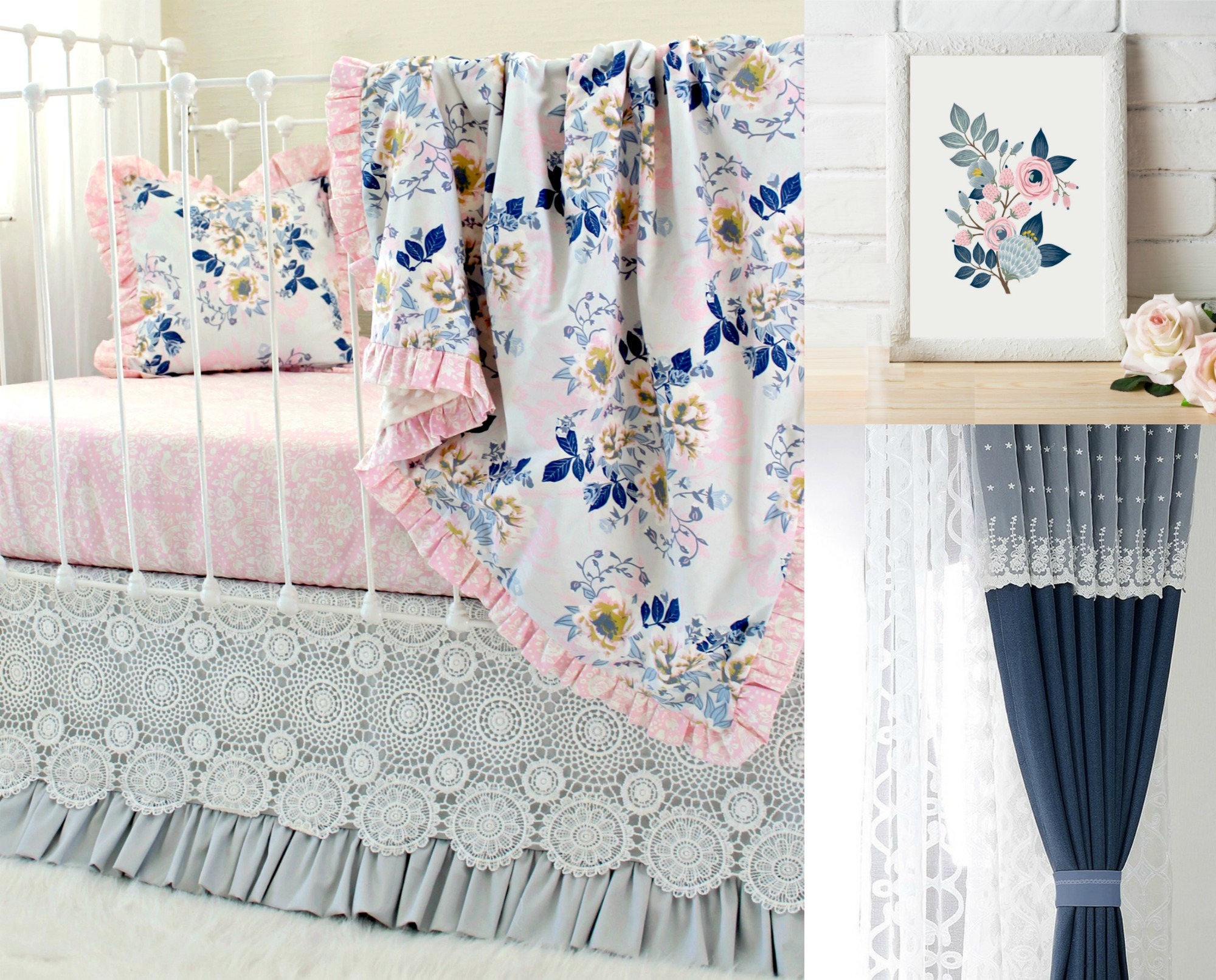 Pink and Gray Nursery Set Girl Crib Bedding Ethereal ...