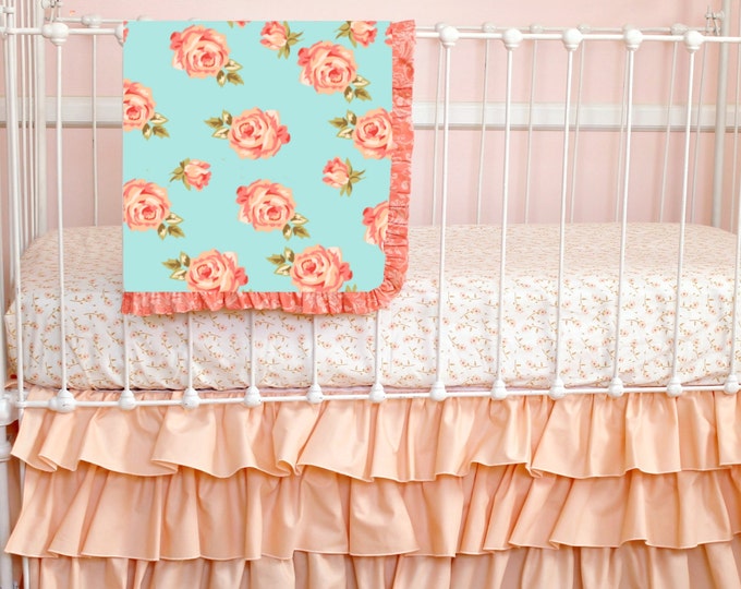 Peach Baby Bedding Bumperless Roses Etsy