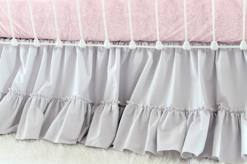 Gray Crib Skirt Girl Dust Ruffle Bed Skirt For Crib Bedding Etsy