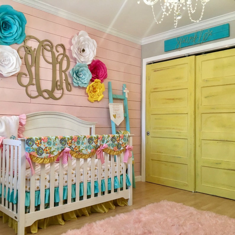 Lily Belle Blend Floral Baby Girl Nursery Set In Yellow Etsy