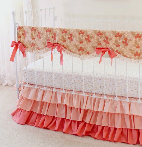 Sale Baby Girl Crib Bedding Peach And Coral Nursery Crib Etsy