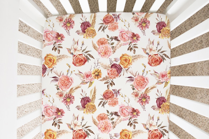 Rust Floral Changing Pad Cover Earth Tone Floral Baby Bedding Girl Baby Girl Nursery Accessories Autumn Boho Floral Changing Pad Cover