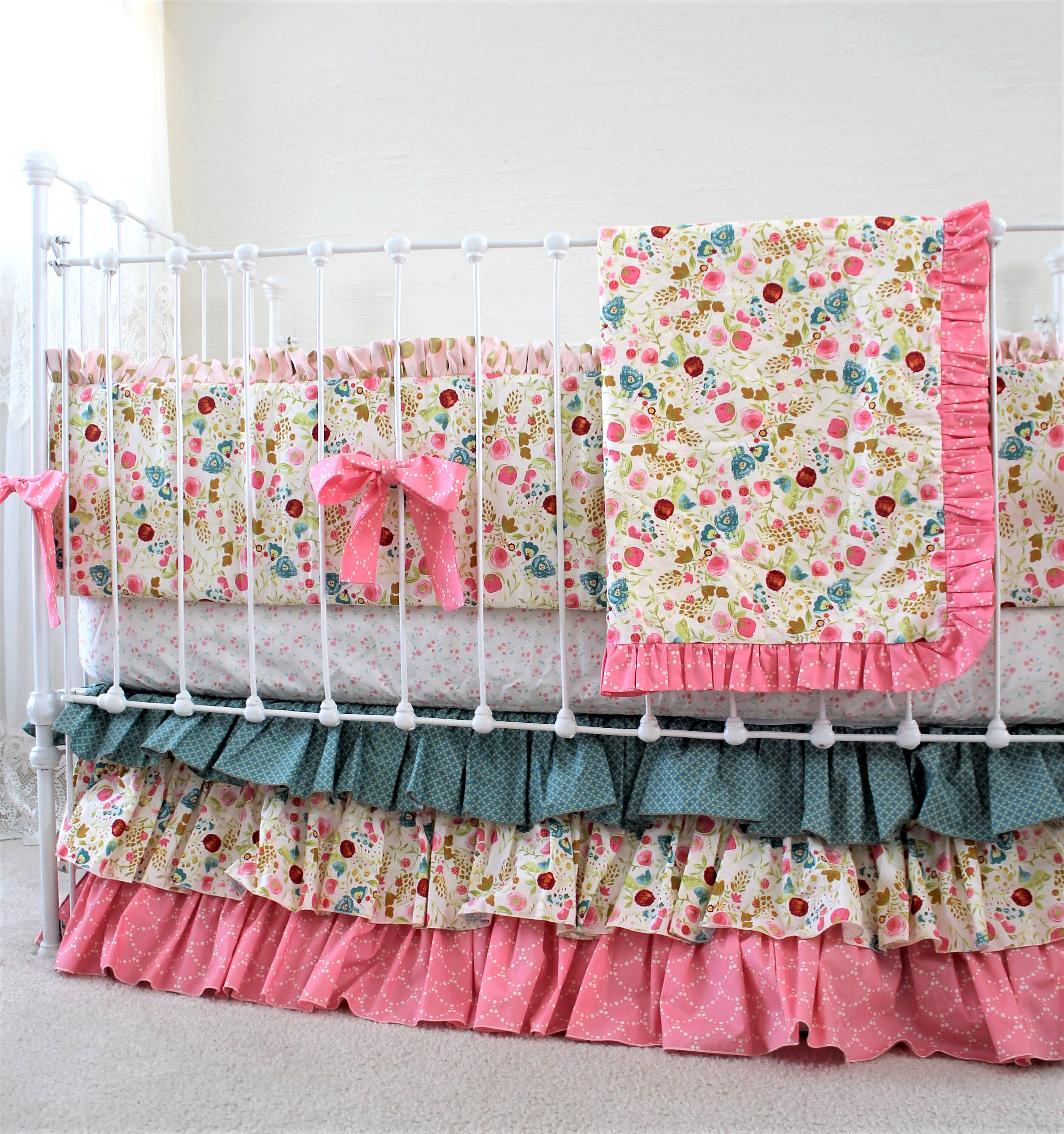 4 PC Floral Crib Set Baby Girl Crib Bedding Floral Crib Etsy