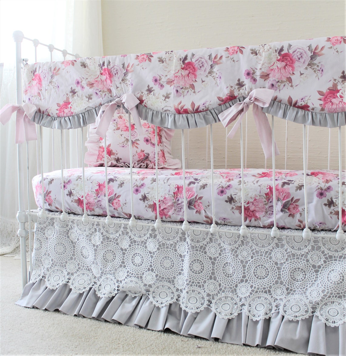 Wisteria Roses Crib Rail Cover Dusty Pink Crib Bedding Girl Etsy