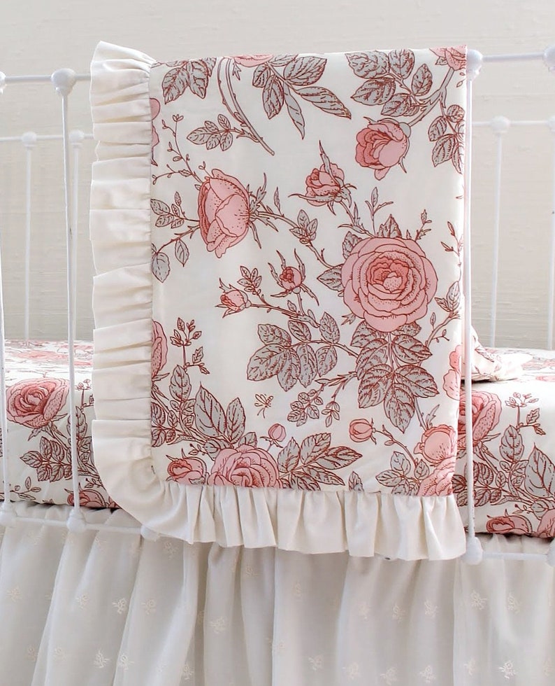 Ivory Crib Bedding Vintage Botanical Roses Baby Bedding Etsy