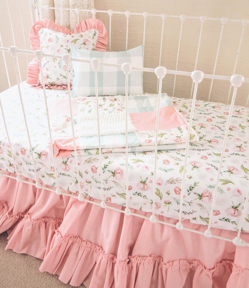 Blush Pink Baby Crib Set Girl Crib Bedding White and Pink Etsy