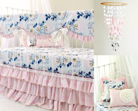 Baby Girls Pink And Gray Crib Bedding Ethereal Lullaby Etsy