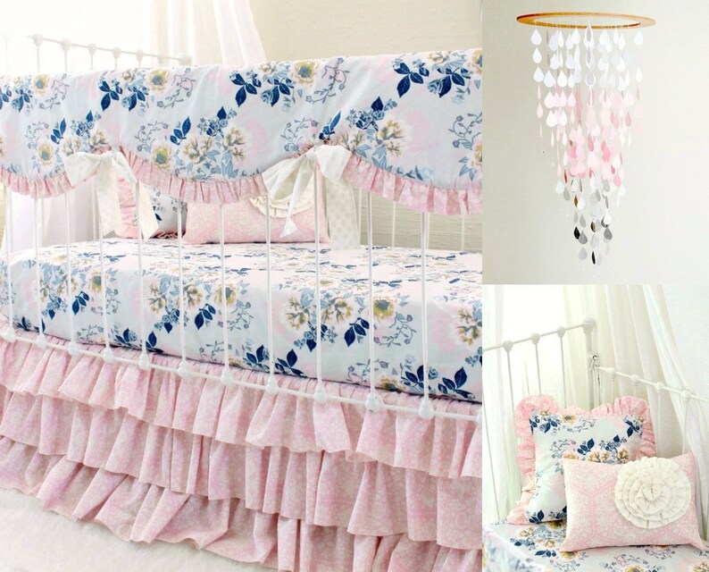 Baby Girls Pink and Gray Crib Bedding Ethereal Lullaby Etsy