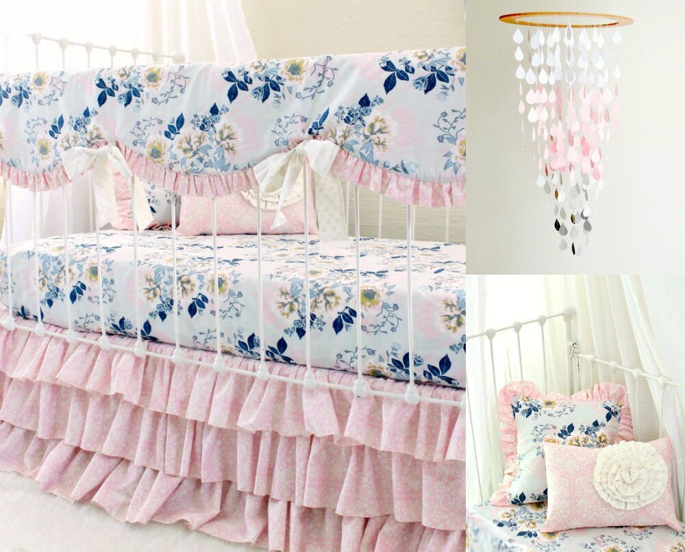 Baby Girls Pink and Gray Crib Bedding Ethereal Lullaby Etsy