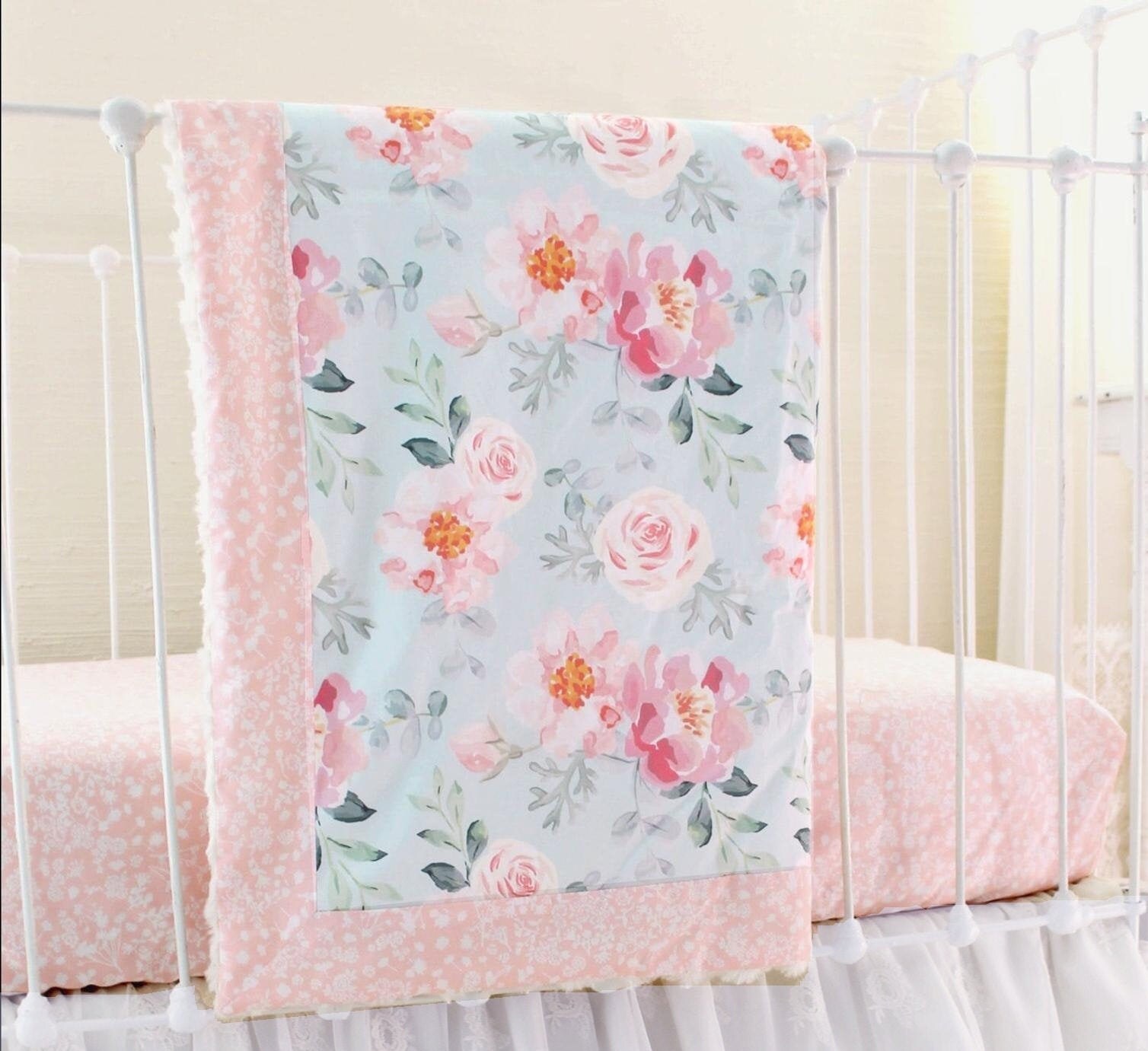 Vintage Floral Crib Bedding Set Romantic Blooms Baby Girl Etsy