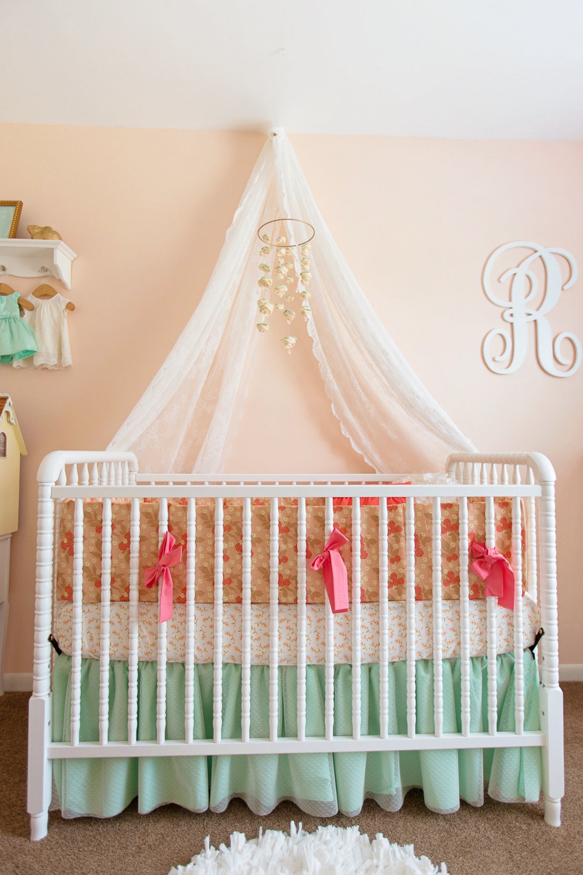Mint and Coral Crib Bedding Girl Baby Girl Crib Set Floral Etsy