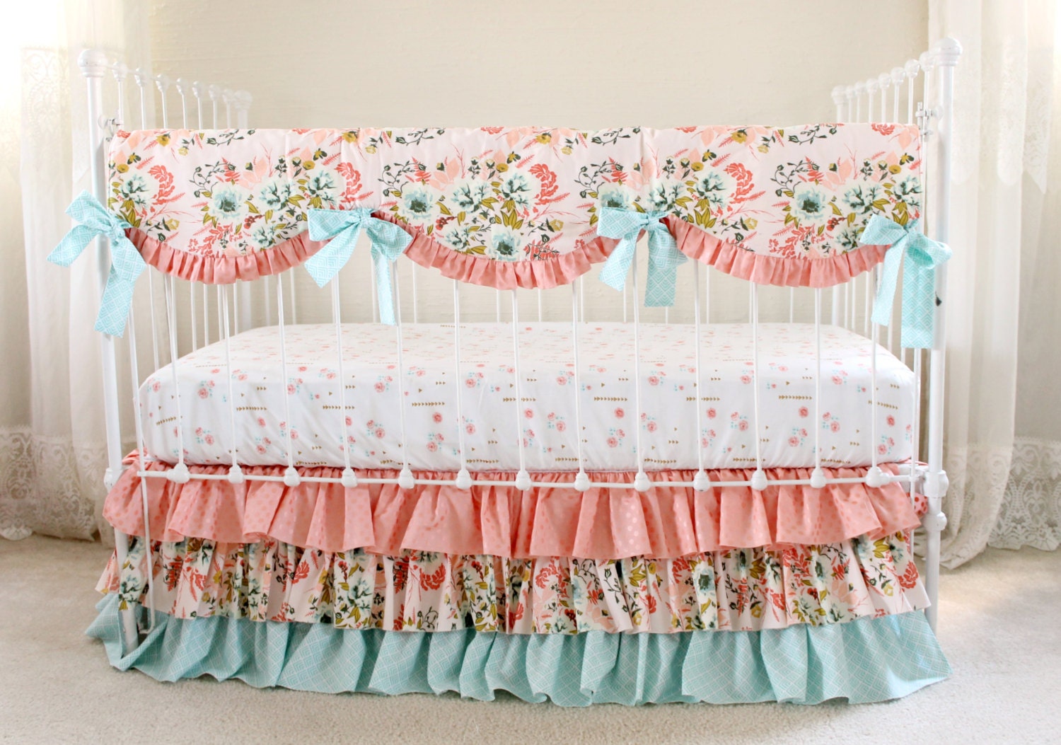 pink floral nursery bedding