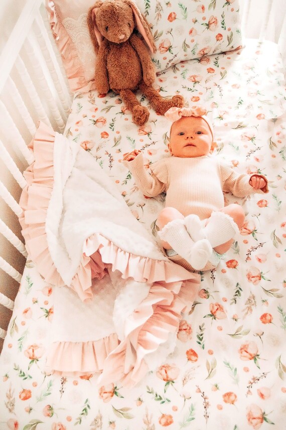 Blush Pink Floral Crib Sheet Girls Baby Bedding Fitted Sheet Etsy