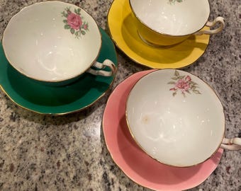 Vintage Adderley Burgundy Red With Flowers Tea Cup and Saucer Set