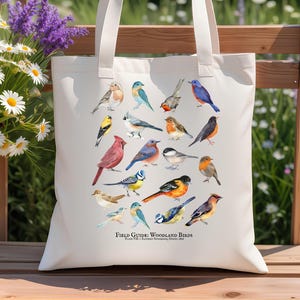 Bird Tote Bag - Watercolor Woodland Birds Canvas Tote, Eco-Friendly Nature Lover Gift for Birdwatchers, Gardeners, Moms, Students, Outdoors