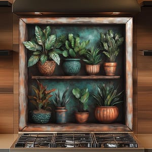 Flowers in Pots Tempered Glass Kitchen Backsplash: Heat Resistant