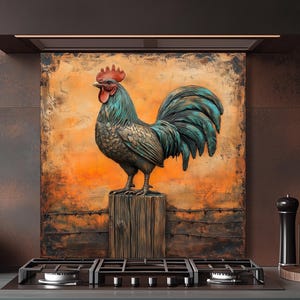 Rustic Rooster Backsplash for Kitchen, Country Chicken Kitchen Backsplash, Unique Stove Splashback, Backsplashes, Cooker and Oven Backsplash