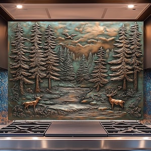 Deer Forest Kitchen Backsplash: Tempered Glass Stove Splashback