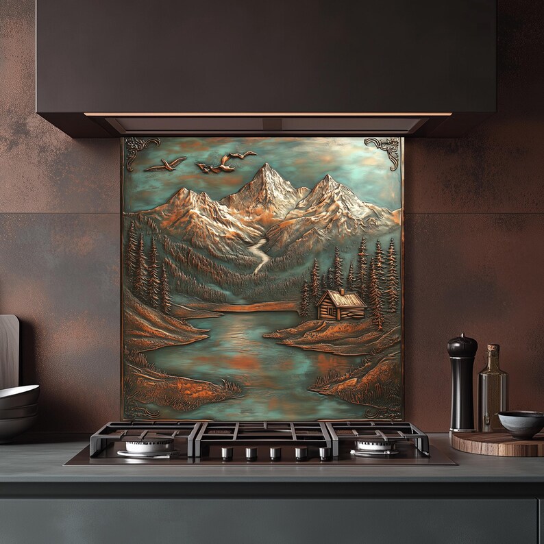 Mountain Cabin Kitchen Backsplash: Rustic Tempered Glass Stove ...