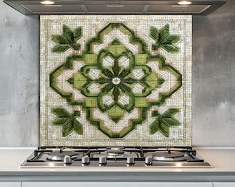 Revestimiento de vidrio mosaico verde, panel de azulejos geométricos para salpicadero, decoración moderna para la pared de la cocina, protector contra salpicaduras de vidrio templado para la estufa