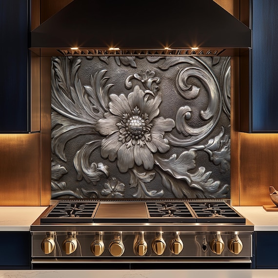 Floral Tempered Glass Kitchen Backsplash: Heat & Shatter Resistant