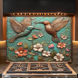 Botanical Bird Tempered Glass Backsplash: Heat & Shatter Resistant