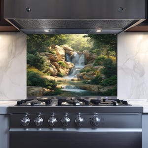 Waterfall Tempered Glass Kitchen Backsplash: Heat & Shatter Resistant image 4