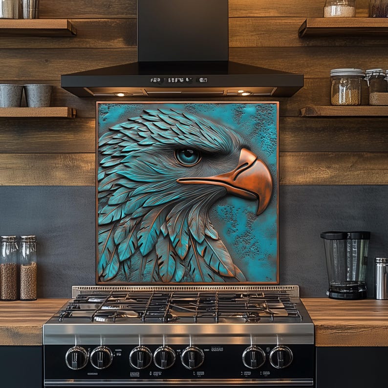 Teal Eagle härdat glas köksbakstänkskydd: Värme- och splitterbeständig bild 1