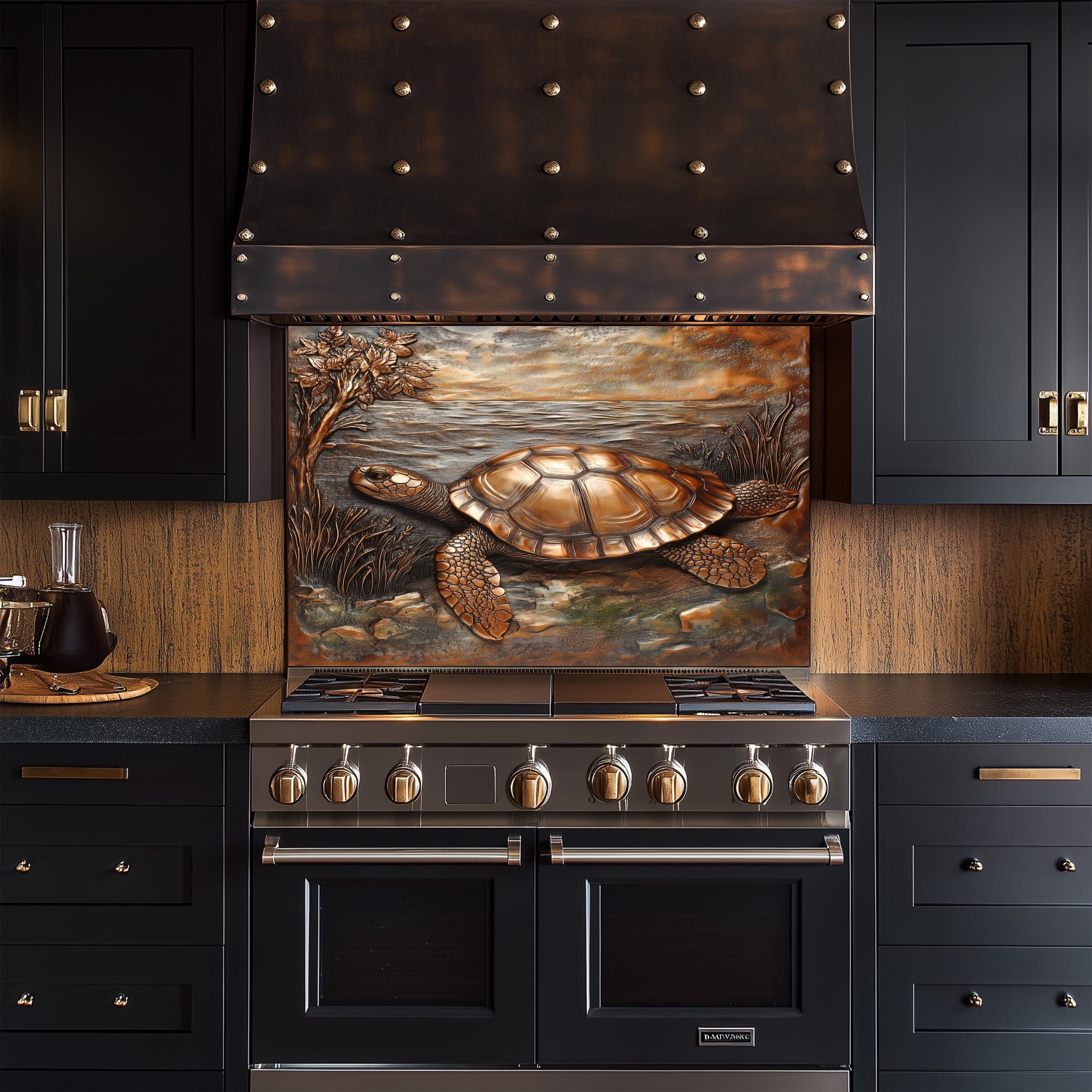 Turtle Kitchen Accessory Loggerhead Turtle Kitchen Backsplash: Tempered Glass Stove Splashback ...
