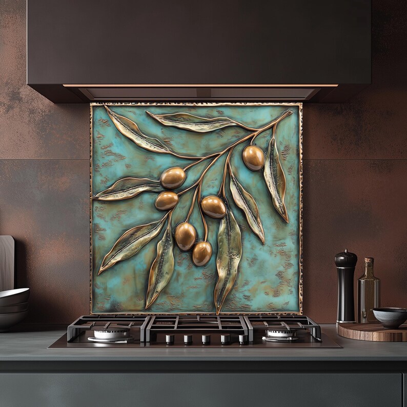 Olive Branch Glass Backsplash for Kitchen, Olives Kitchen Backsplash ...