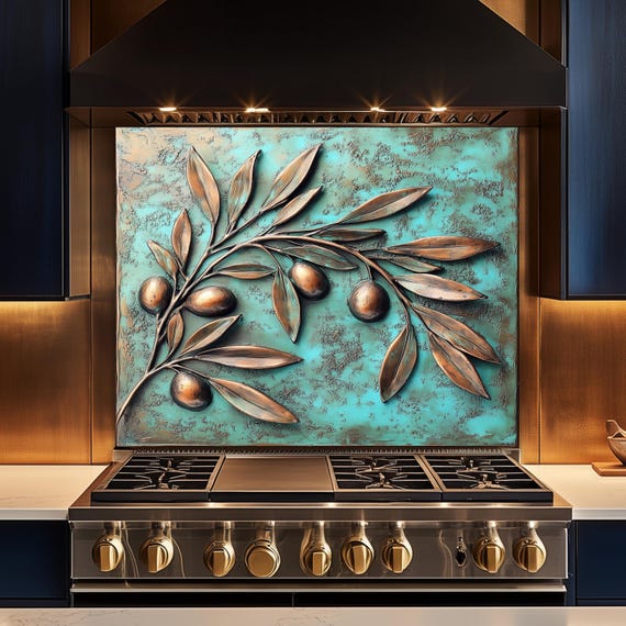 Olive Branch Tempered Glass Kitchen Backsplash: Heat & Shatter Resistant