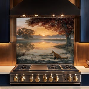 Sunset Fox Tempered Glass Kitchen Backsplash – Lake Design