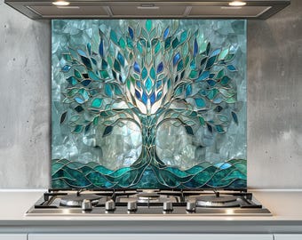 Revestimiento de vidrio templado Árbol de la Vida Oceánico – Arte mural de mosaico para cocina