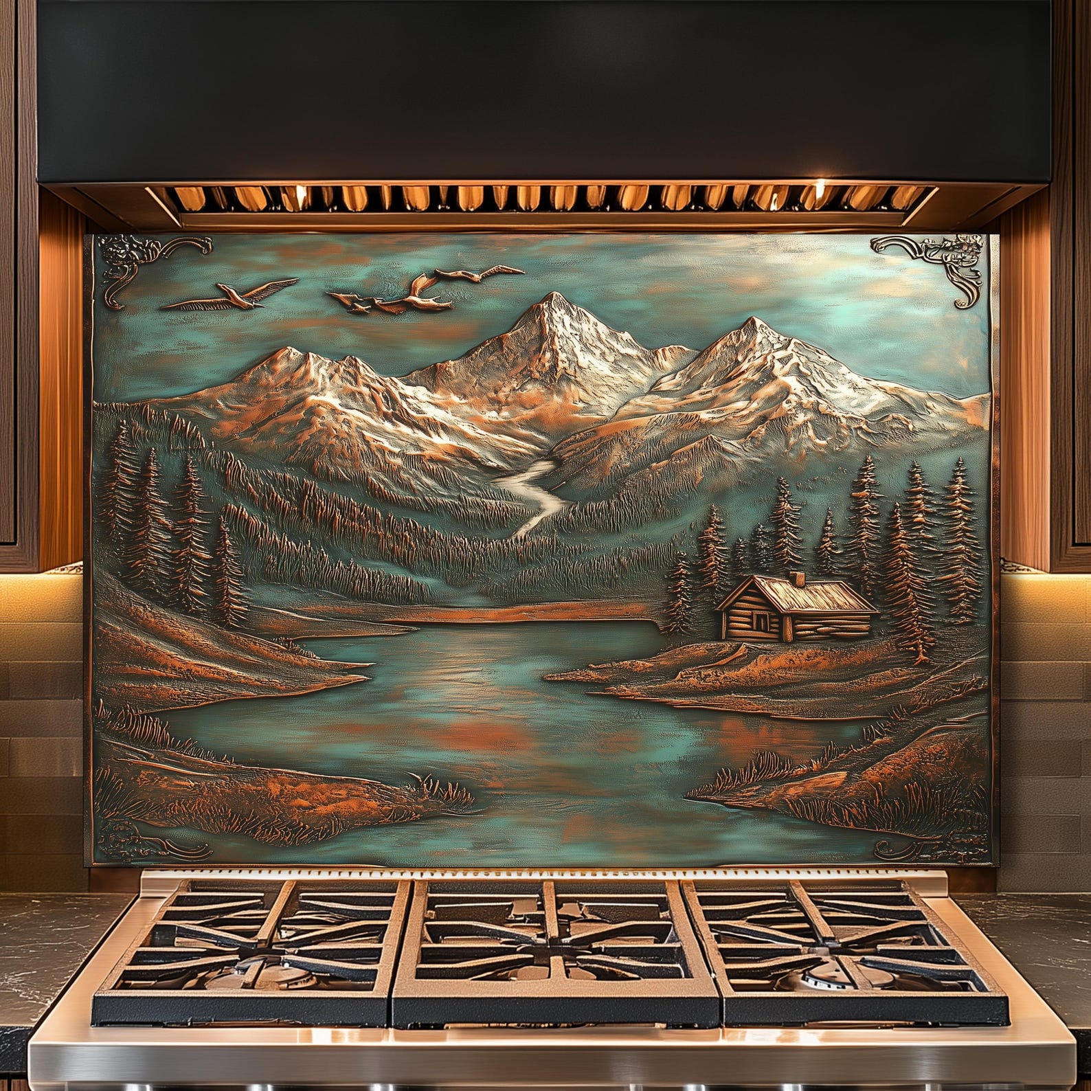 Mountain Cabin Kitchen Backsplash: Rustic Tempered Glass Stove ...