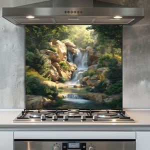 Waterfall Tempered Glass Kitchen Backsplash: Heat & Shatter Resistant image 1
