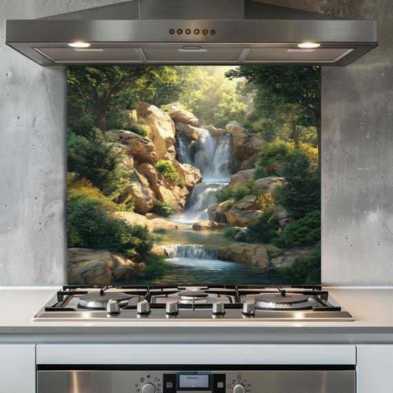 Waterfall Tempered Glass Kitchen Backsplash: Heat & Shatter Resistant