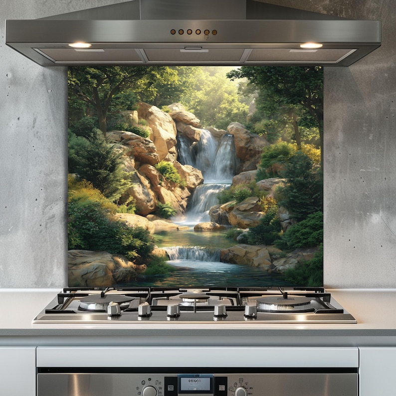 Waterfall Tempered Glass Kitchen Backsplash: Heat & Shatter Resistant image 1